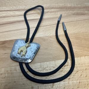 Vtg Western Tie Silver Alloy Cowboy Rodeo Bucking Bronco Horseman Slide Stallion